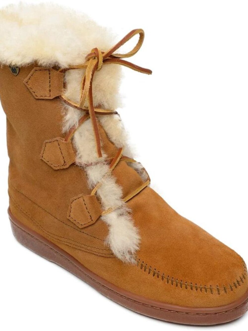 *NEW* MINNETONKA JUNIPER SHEEPSKIN BOOTS SUEDE UPPERS, LEATHER LACES WOMEN'S 10